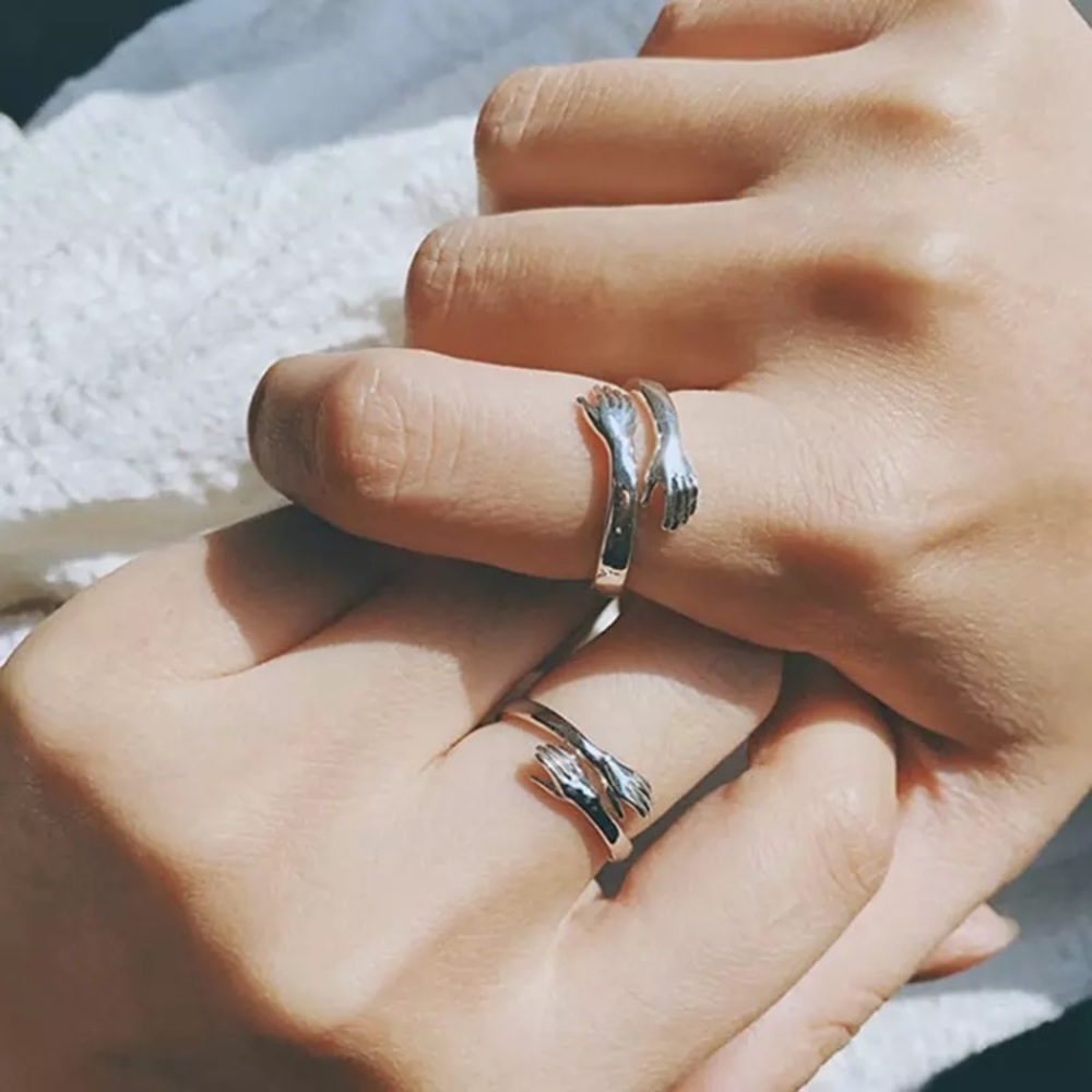 “Bear Hug” Minimalist Cute/Dainty Silver Love Ring - Picture 2 of 7